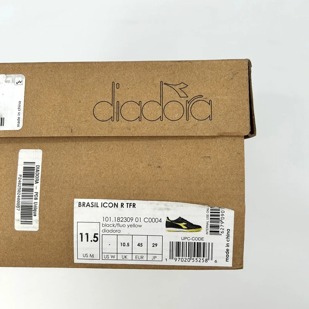 Diadora Brasil R TFR Mens Size 11.5 Turf Soccer Cleats Black Fluo Yellow NEW